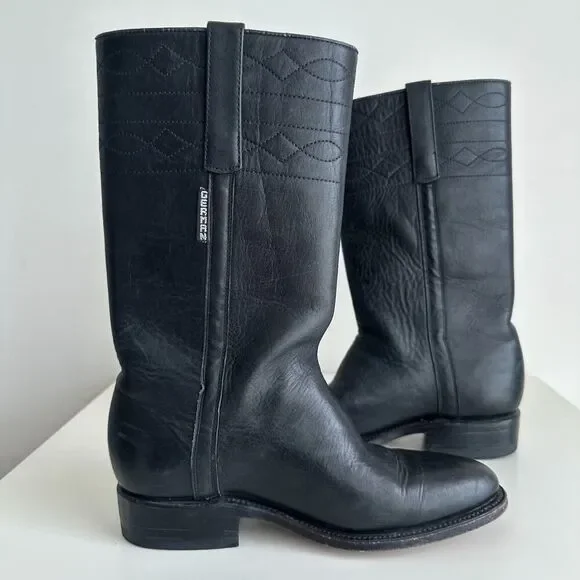German Botas Leather Boots Size 25 Black Braided Fringe Riding Marching Stitch